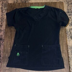 Carhartt Dark Blue Scrub Top with Green Trim
